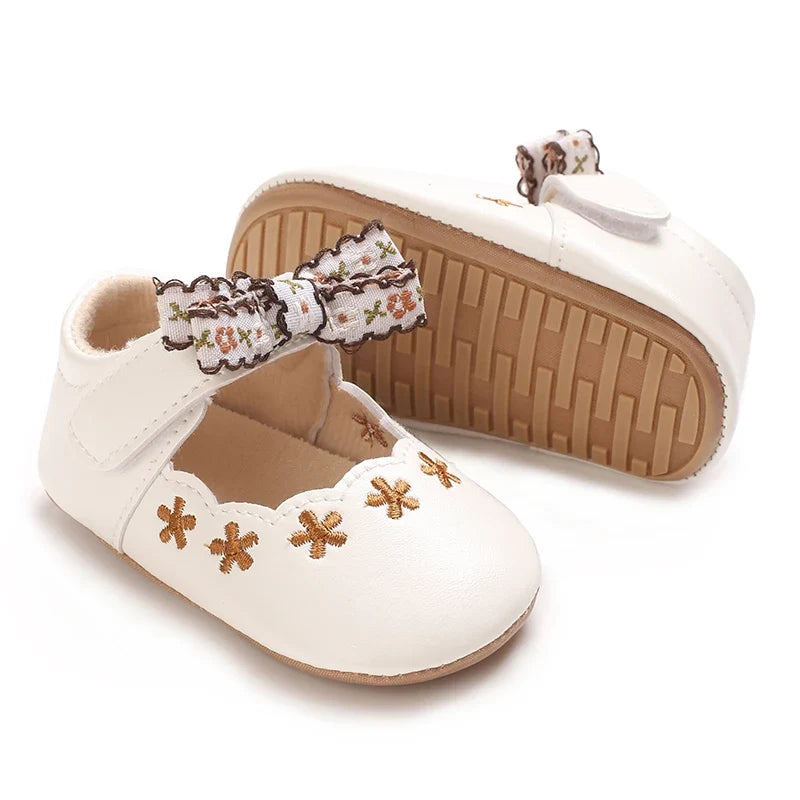 0-1Year Baby Shoes Infant Pre-Walker Shoes Girls Princess Bow Shoes Cute Breathable Flower Soft Sole Casual Sports Footwear