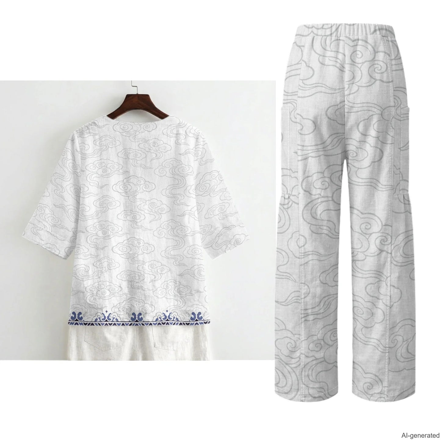 INSTANTARTS Elegant Sets Two Piece Set Linen Shirt Wide-leg Pants Set Wave Set for Woman Linen Pants and Blouse Set S-3XL