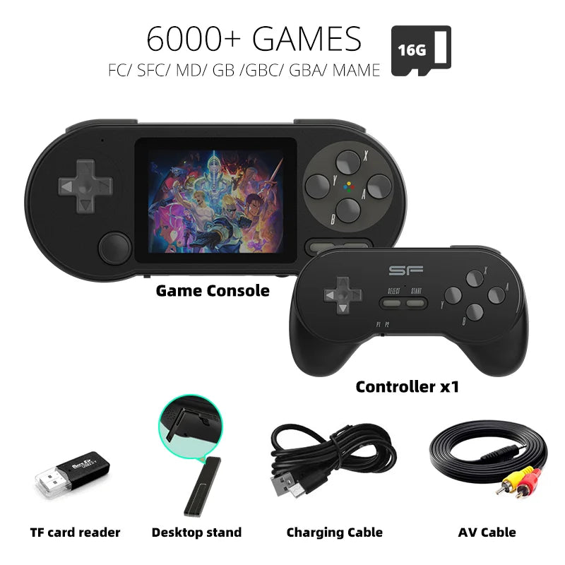 DATA FROG SF2000 Portable Handheld Game Console 3 inch Retro Game Consoles Built-in 6000 Games Classic Mini Video Games for Kids