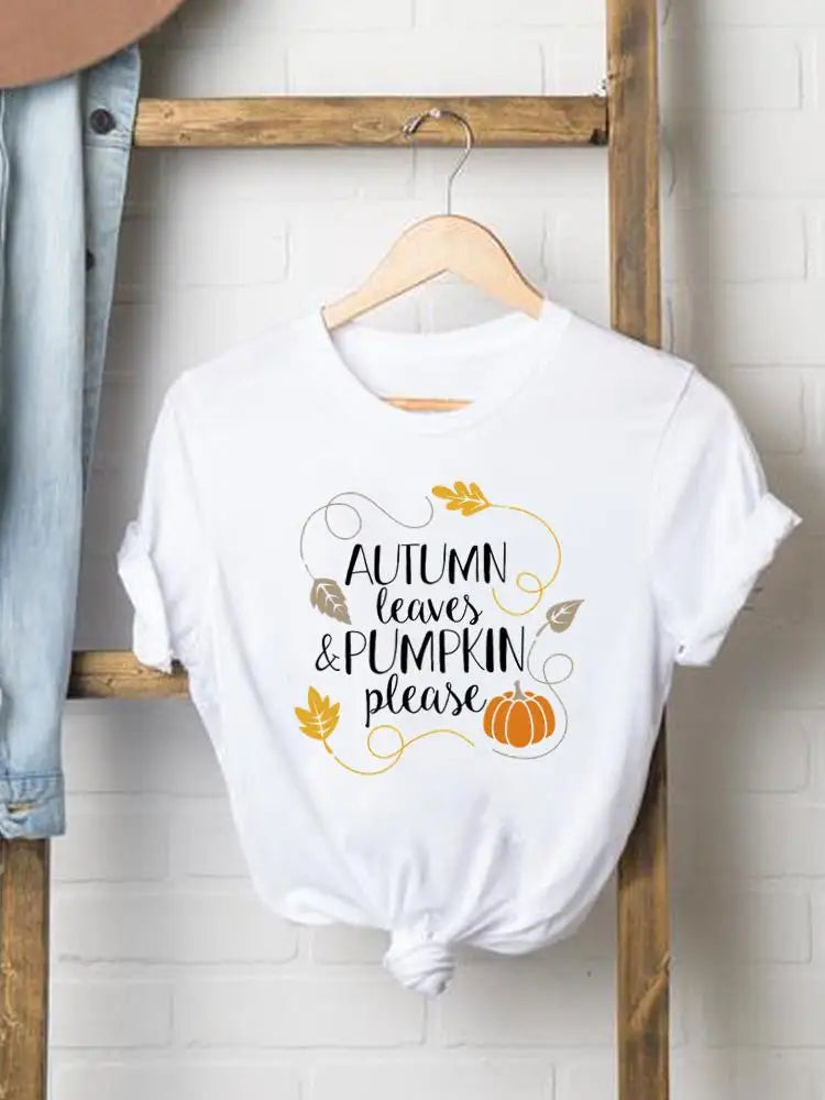 Pumpkin Sweet Lovely Cute Women Graphic Ladies Print Tees Clothing Lady Fall Autumn Halloween Thanksgiving Style T T-shirts