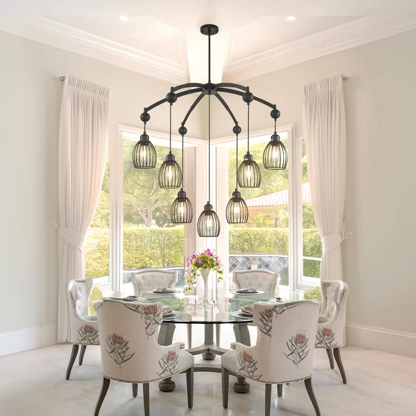 Contemporary Lighting Adjustable Farmhouse Chandelier Black Rope Pendant
