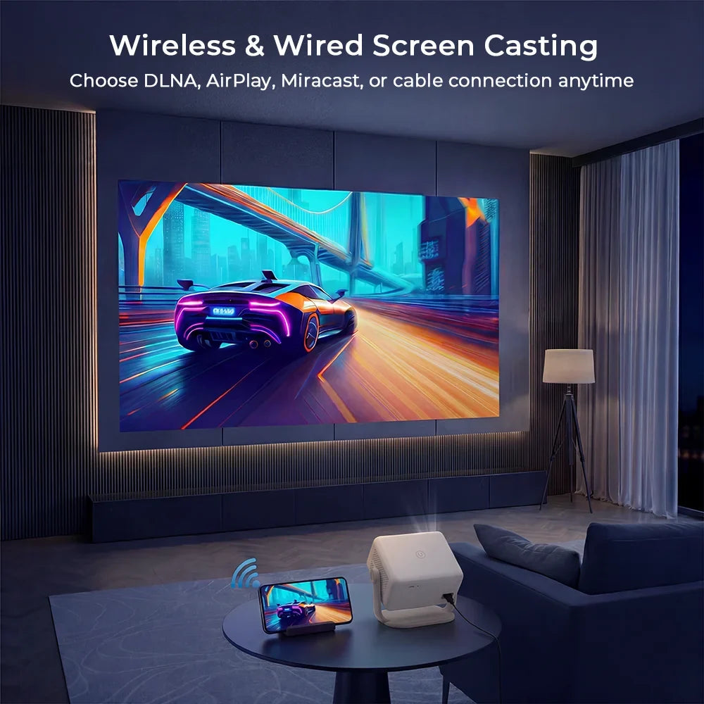 LYNCast Smart Projector with BT5.4 and WIFI6, L018, FHD 1080P, Android14, 360° Rotate Portable, Home Theater, Perfect for TV Series, Movies, Gaming, Anime, Sports, K-Dramas, Concerts