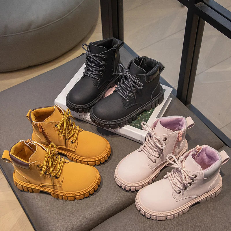 Fashion Boy Girl Short Boots, Non-Slip Boots Children Side Zipper Design.