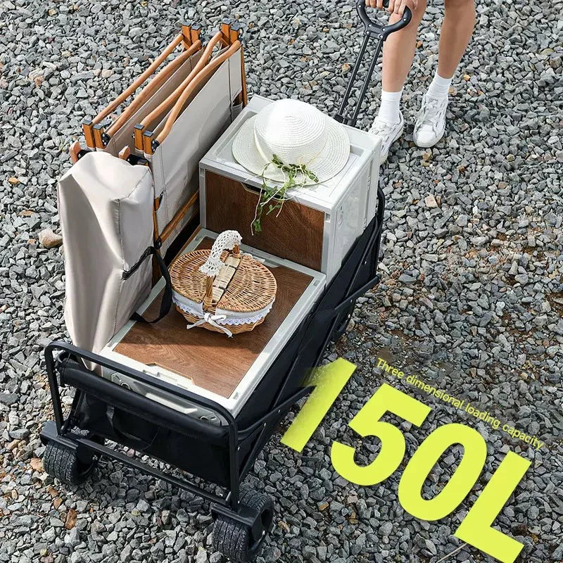 Camping Cart Foldable Trolley Outdoor Picnic Portable Hand-Pull Cart Camping Trailer Camping