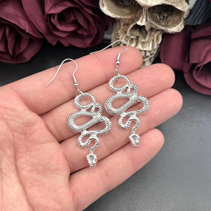 Gothic Snake Charm Earrings  Mysterious Black Snake Pendant Earrings Witchy Goth Spooky JewelryAccessories Gift