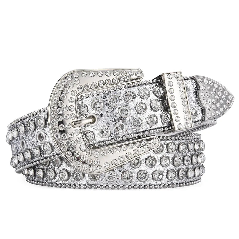 Decorative Women's Belt BB Simon Diamond Fashion Western Belt Full Diamond Embedding PU Wide Crystal Diamond Be