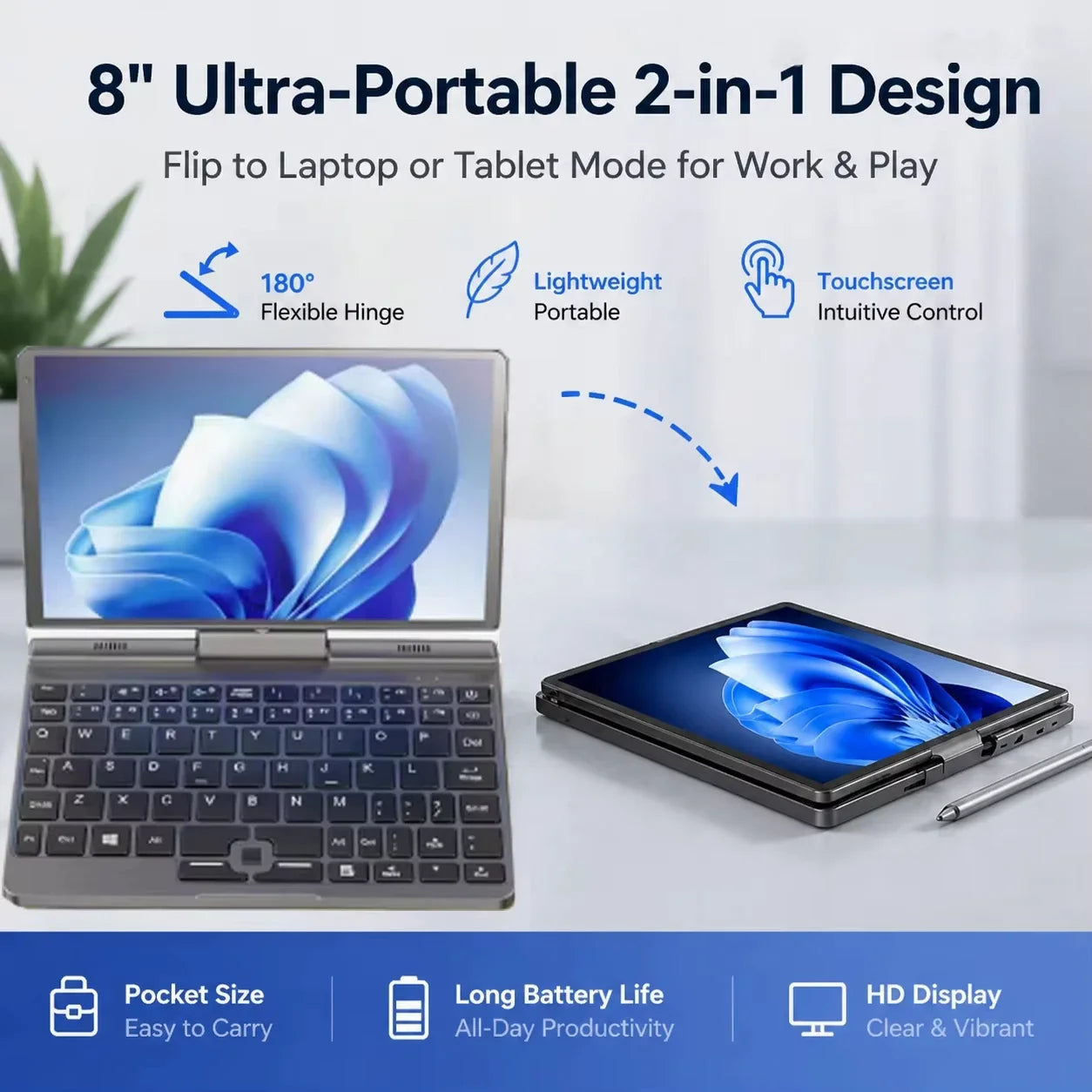 2025 New 8 Inch Oushedi Mini Laptop Intel N95 Quad Core Touch Screen Slim Portable Windows 11 Pro Notebook For Student Office