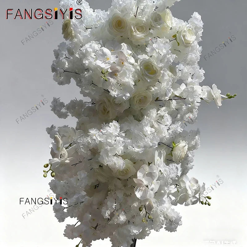 White Rose Hyacinth Table Centerpiece Flower Ball Wedding Backdrop Decor Floral Arrangement Runner Flower Row Event Party Props