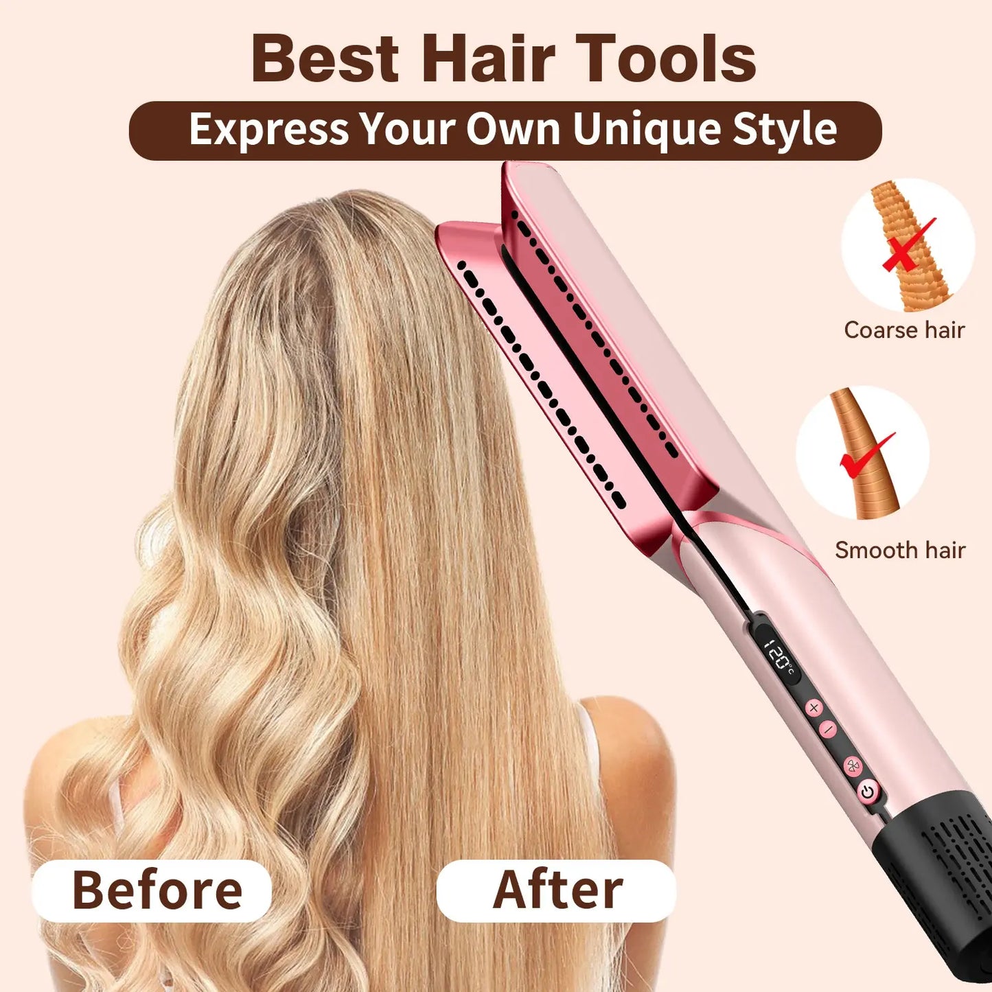 2 in 1 Hair Straightener & Hair Dryer Negative Ion Hair straightener Dry wet use High-Speed Brushless Motor Straightening Brush