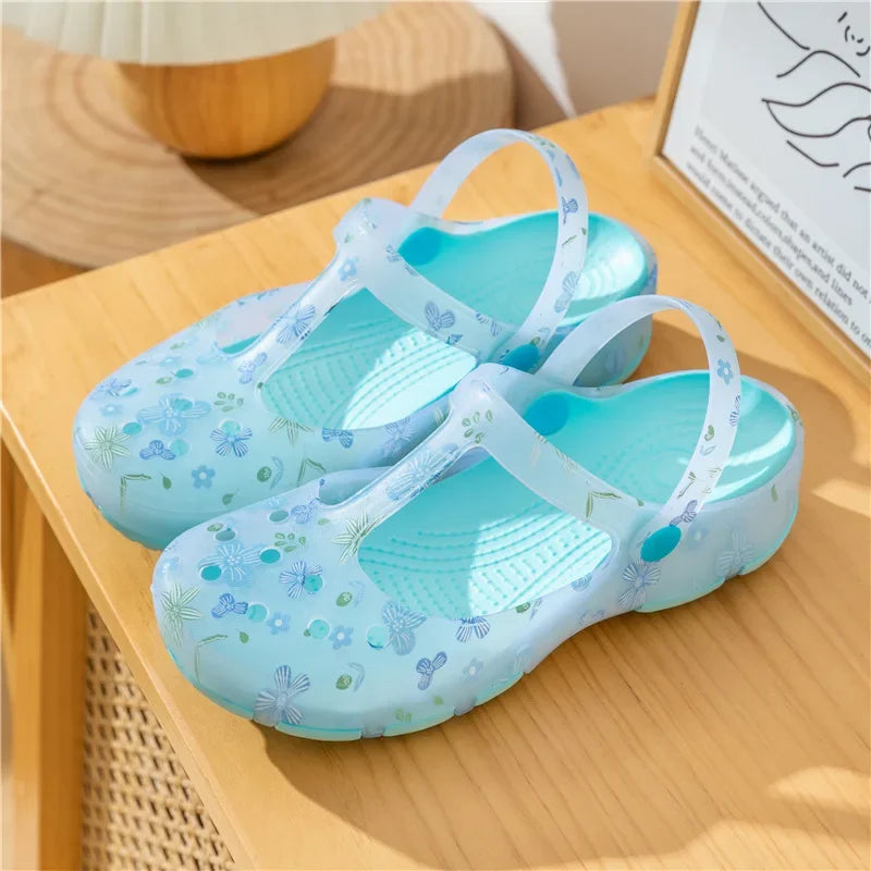 Summer New Women's Sandals Non Slip Soft Soled Jelly Sandals Daily Slip-on Clogs Casual Shoes Fashion Printing Beach Sandals