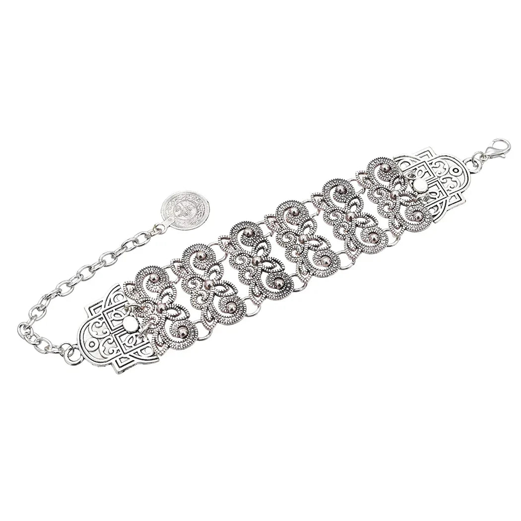 Gypsy Bohemian Coin Bracelets for Women Metal Vintage Flower Statement Bracelets Festival Turkish Beach Jewelry Tribal Ethnic
