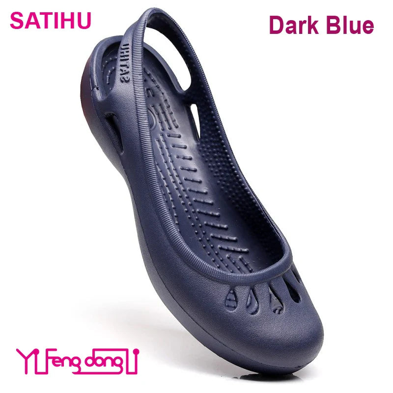 Self shipped Satihu Summer New Lightweight Anti Slip Hole Shoes  Clog For Women's Flat Bottom Sandals Nurse Outdoor Beach Jelly