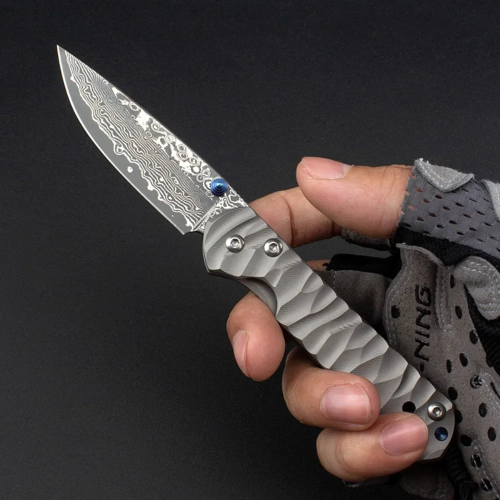 New Style Outdoor Pocket Folding Knife Damascus Steel Blade Titanium Alloy Handle Portable Knives Peeling Tool Jungle Knives