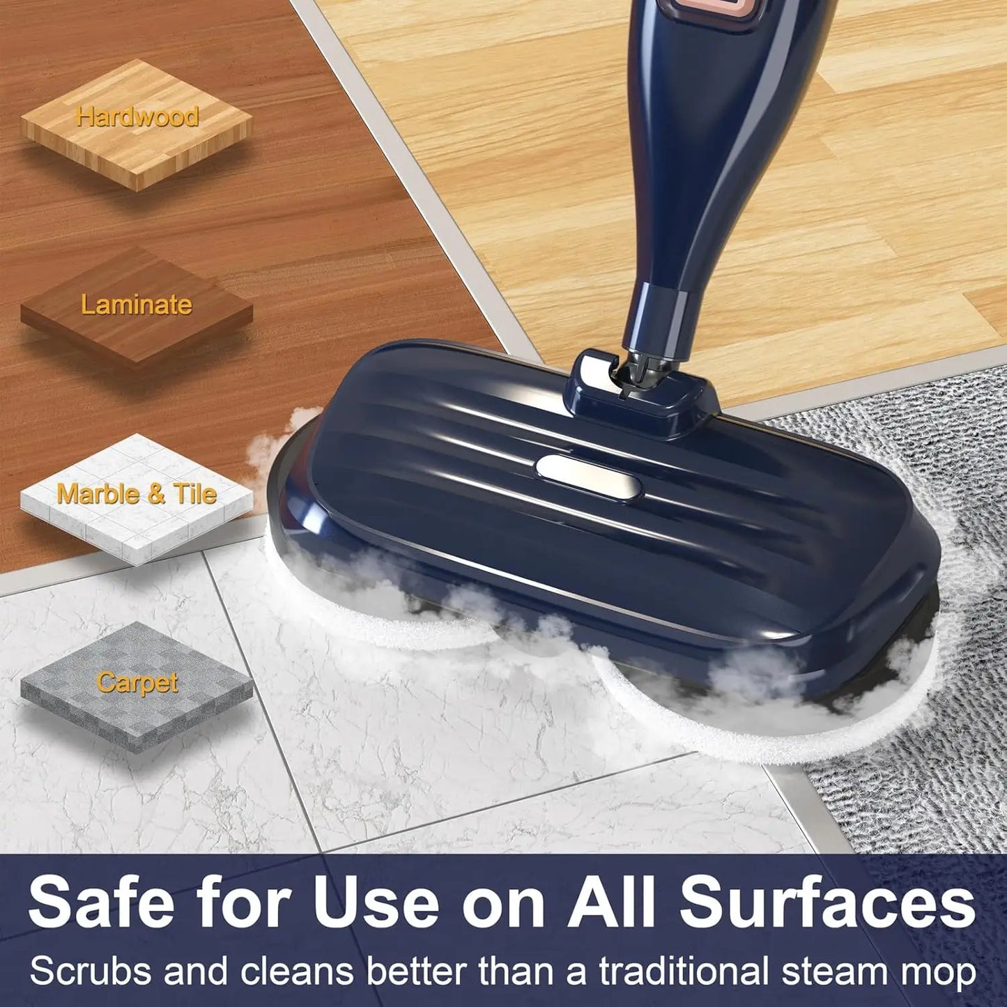 Steam Mop Cleaner with Rotating Mop Pad 10 in 1 Lightweight Spin Mop 1300W Powerful Floor Steamer for Home Hardwood Laminate VM6