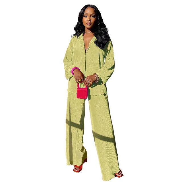 Women's Orange Long Sleeve Shirt Suit, Chiffon Tops, Wide Leg Pant, Sexy 2-Piece Set, Street Sweatsuit, Fitness Pit Strip Jacket