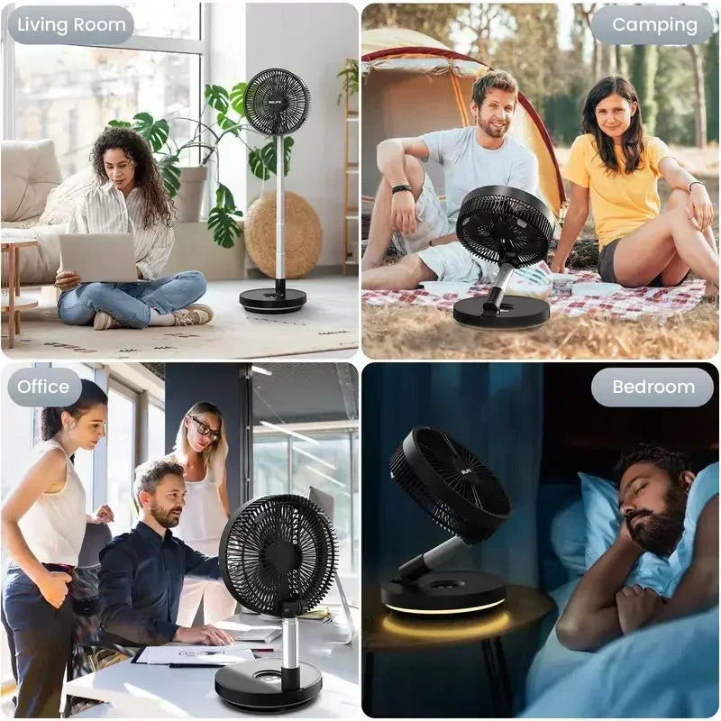 Belife X10 Portable Fan, Cordless Oscillating Fan with Remote, Foldable Telescopic Adjustable Height Fan with LED Light & Timer