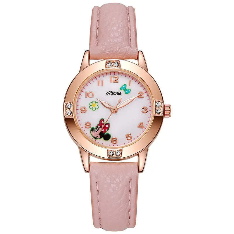 Disney Mickey Minnie Cute Cartoon Girls Quartz Watches, Children's Watch Lovely Girl Wristwatches.