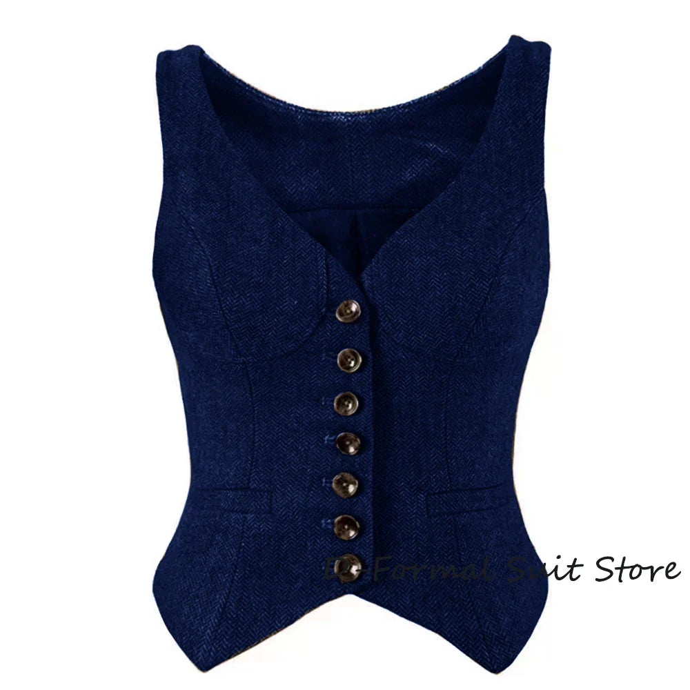 Herringbone Women Sleeveless V-Neck Slim Fit Vintage Wool Jacket Casual Summer Knit Vest By Women's Sports Suit New Outerwear