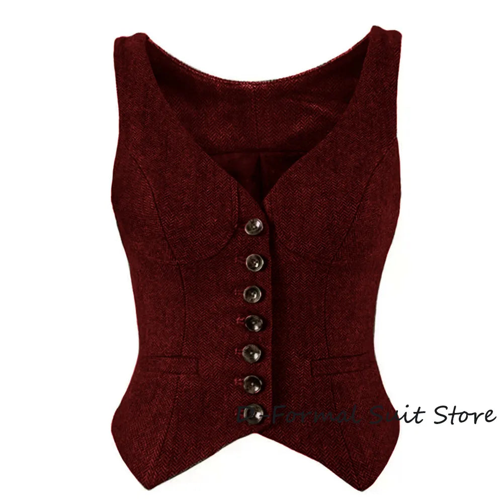 Herringbone Women Sleeveless V-Neck Slim Fit Vintage Wool Jacket Casual Summer Knit Vest By Women's Sports Suit New Outerwear