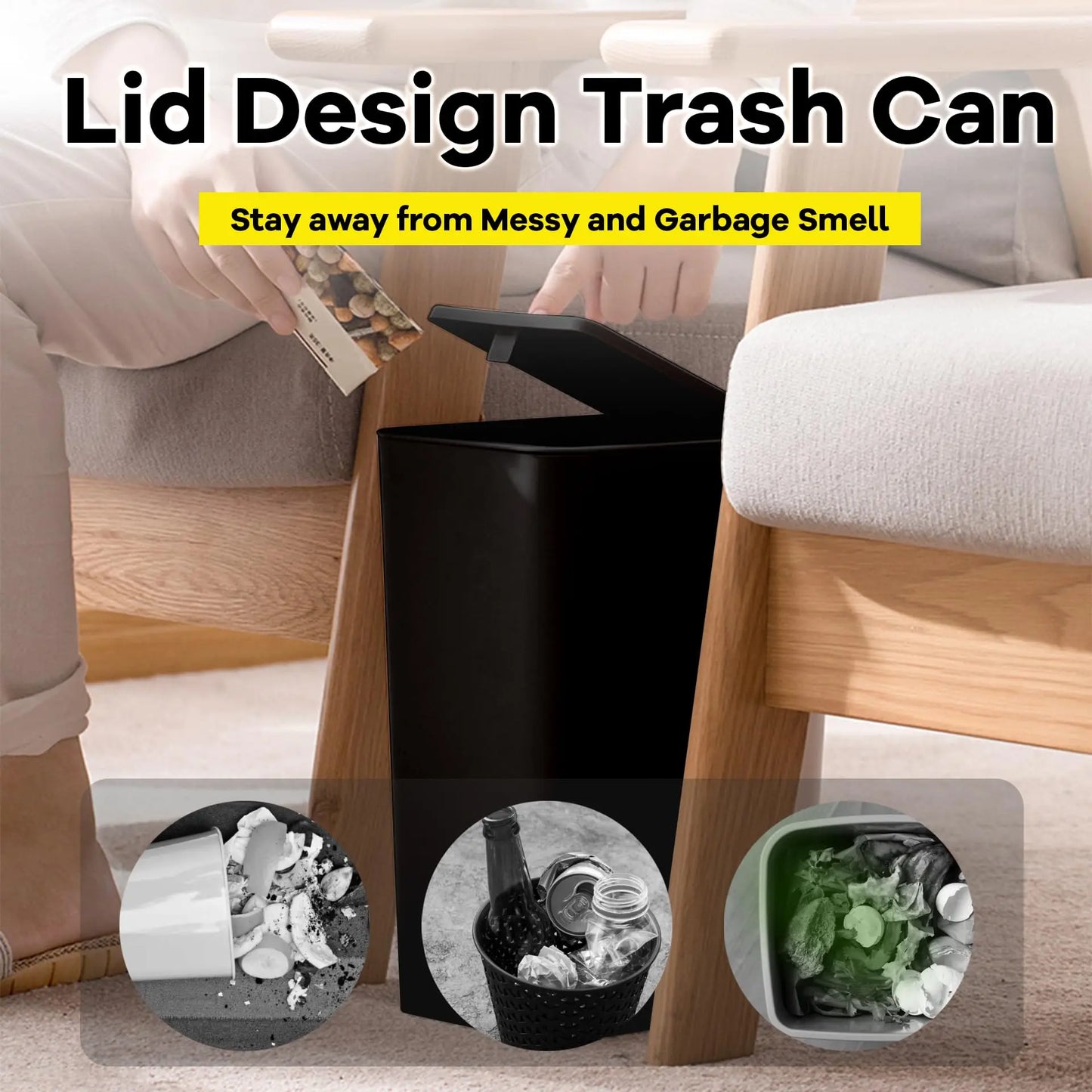 Bathroom Trash Can-10L Small Garbage Can with Press Top Lid for Toilet, Bedroom, Living Room.