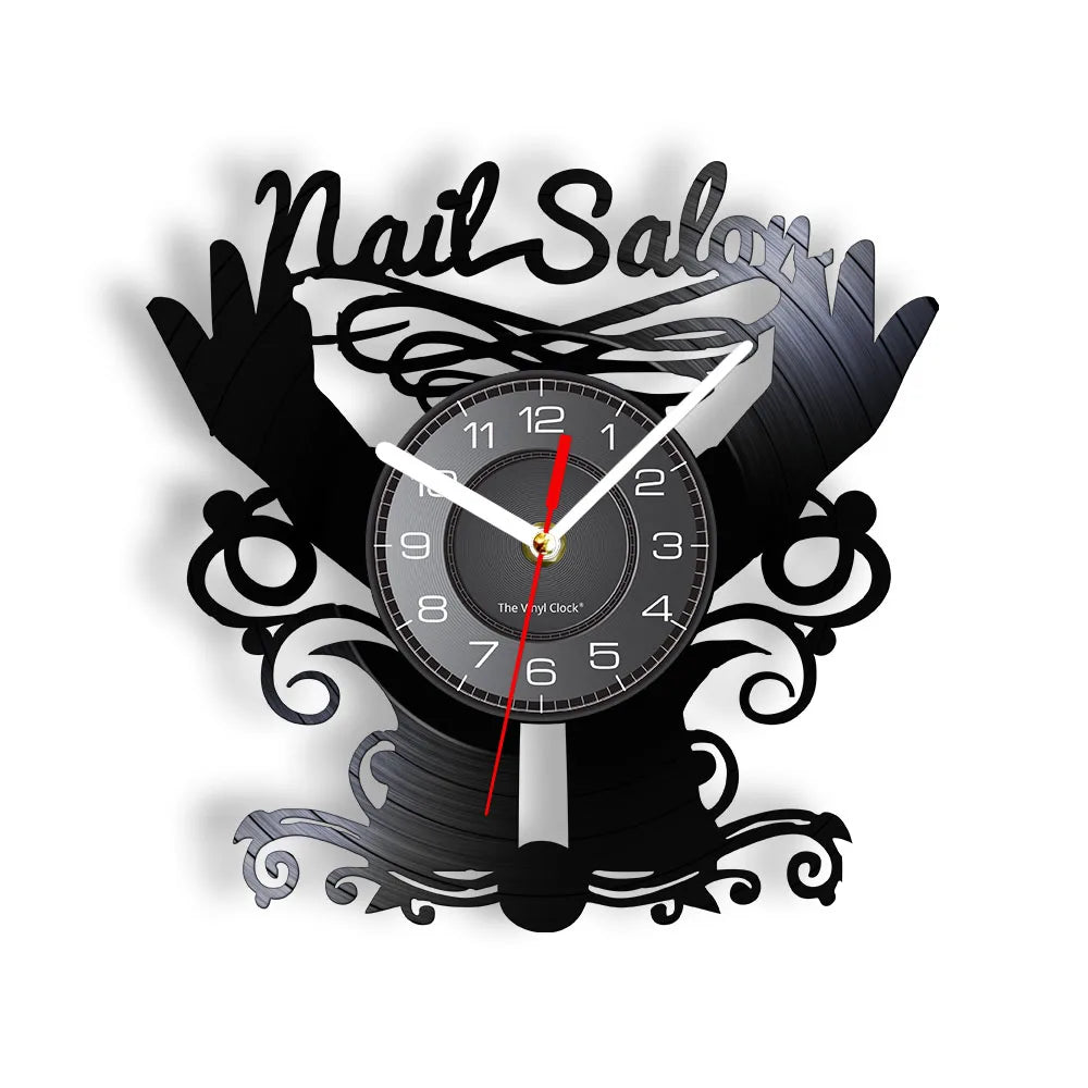 Manicure Design Wall Clock Fashion Beauty Store Wall Art Salon Vinyl Record Wall Clock Beauty Home Decor Gift For Her