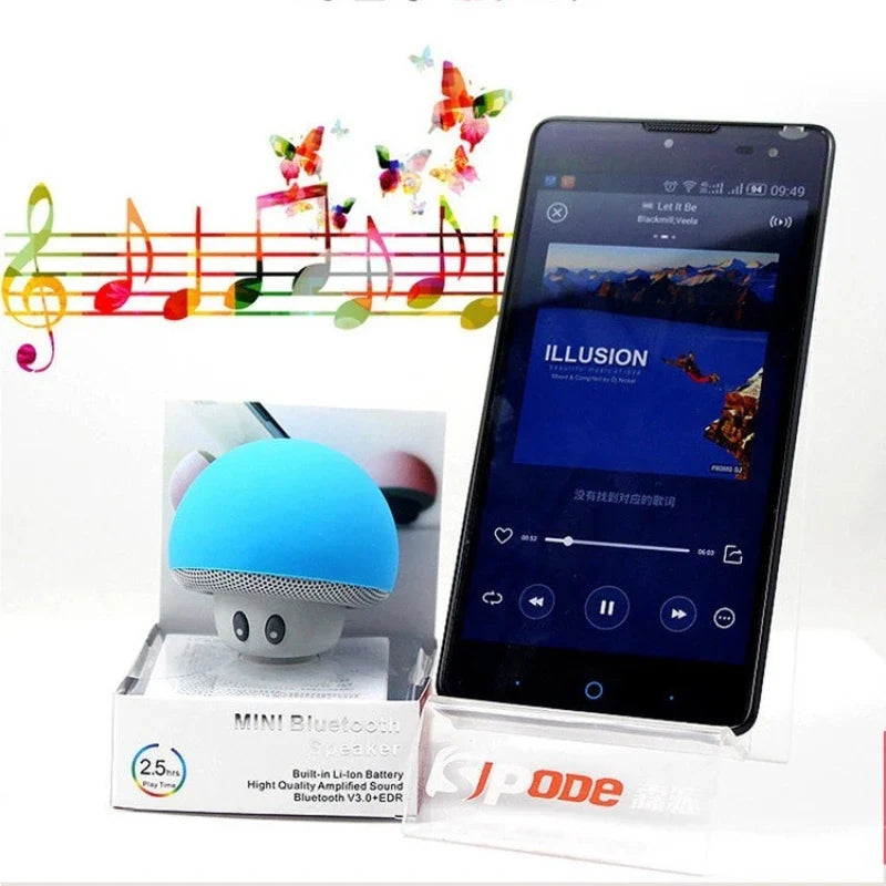 Mini Bluetooth Speakers Cute Mushroom Design Portable Wireless Sound Box For PC Suction Cup Phone Holder Walkman for Girls Pink