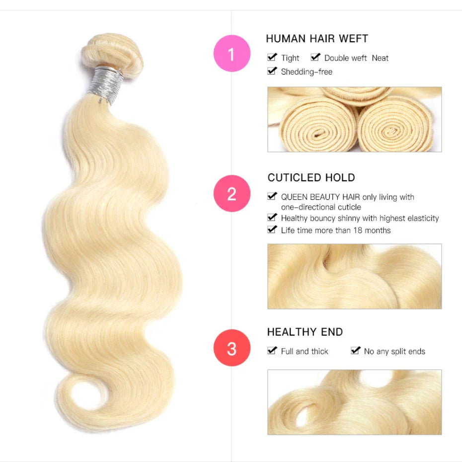 30 40 Inches 613 Honey Blonde Bundles, 100% Human Hair Weave Bundles, Double Track Peruvian Body Wave Bundles ,Human Hair Extension.