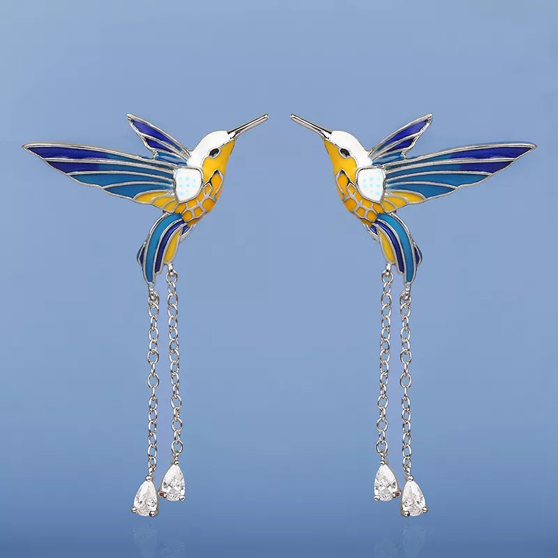 2024 New Fashion Bird Pendant Earrings Color Epoxy Tassel Long Earrings Handmade Enamel Women's Jewelry Earrings