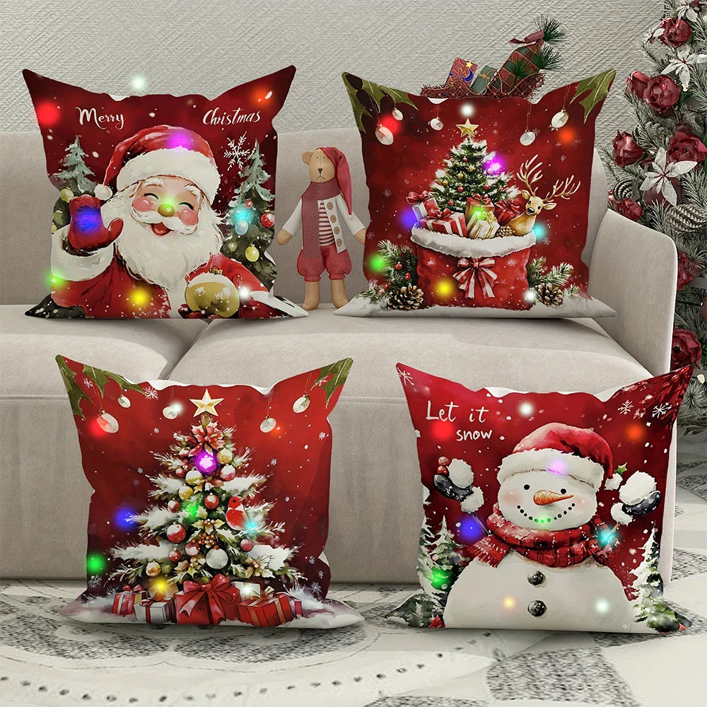 Santa Claus Christmas tree decoration LED luminous pillowcase holiday party supplies super soft skin-friendly pillowcase