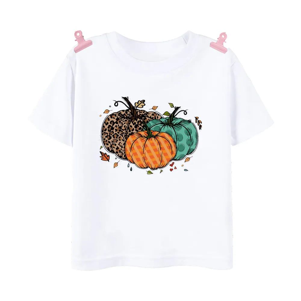 Little Pumpkin with A Lot of Spice Print T-shirt Fall Festive Shirt Kids Tops Clothes Halloween Thanksgiving Toddler Outfit Tee