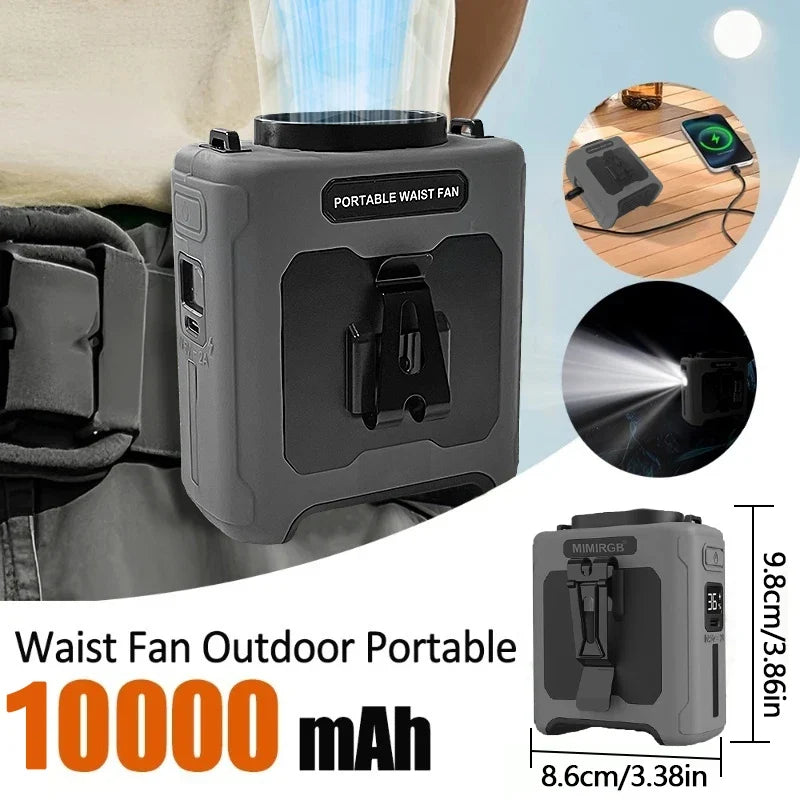 10000mah Portable Neck Fan Cooling Rechargeable Hands-Free Waist Clip