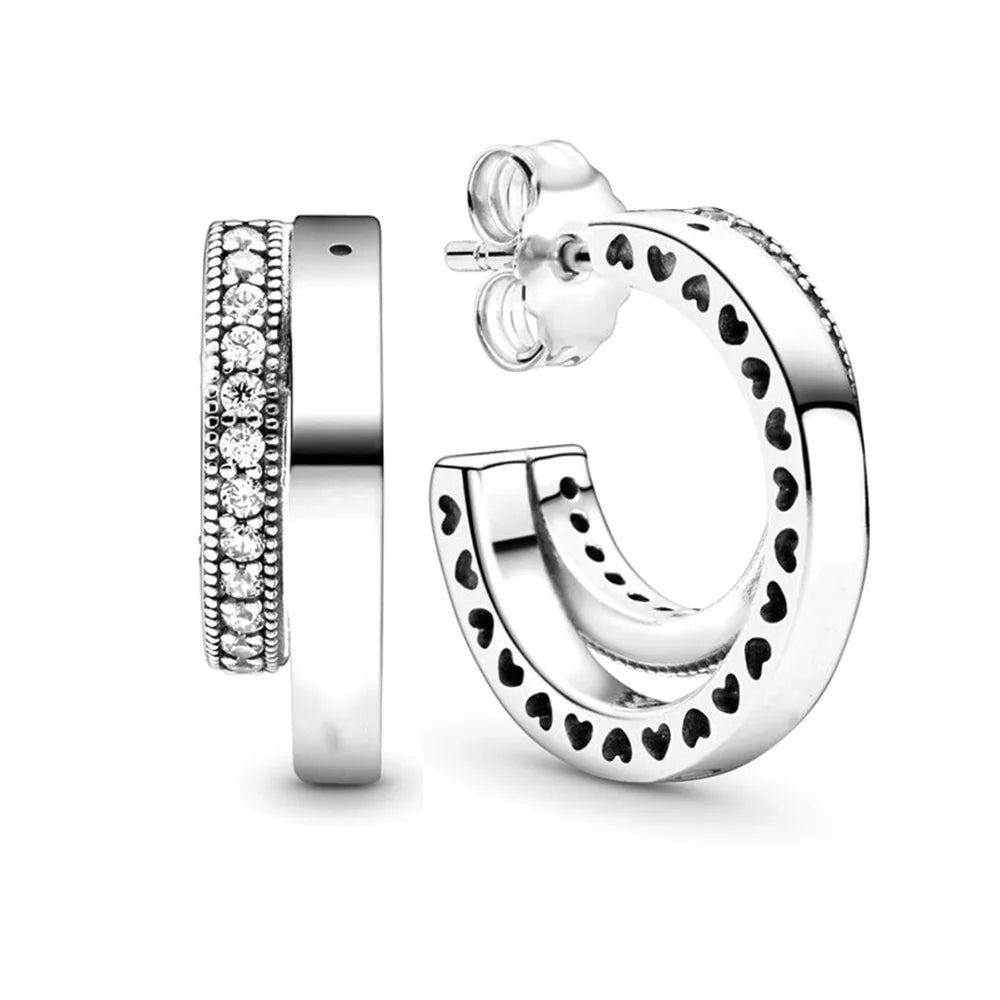925 Sterling Silver Stud Earring Love Heart Crown Hoop Signature Logo Earrings For Women Making Wedding Party Engagement Jewelry