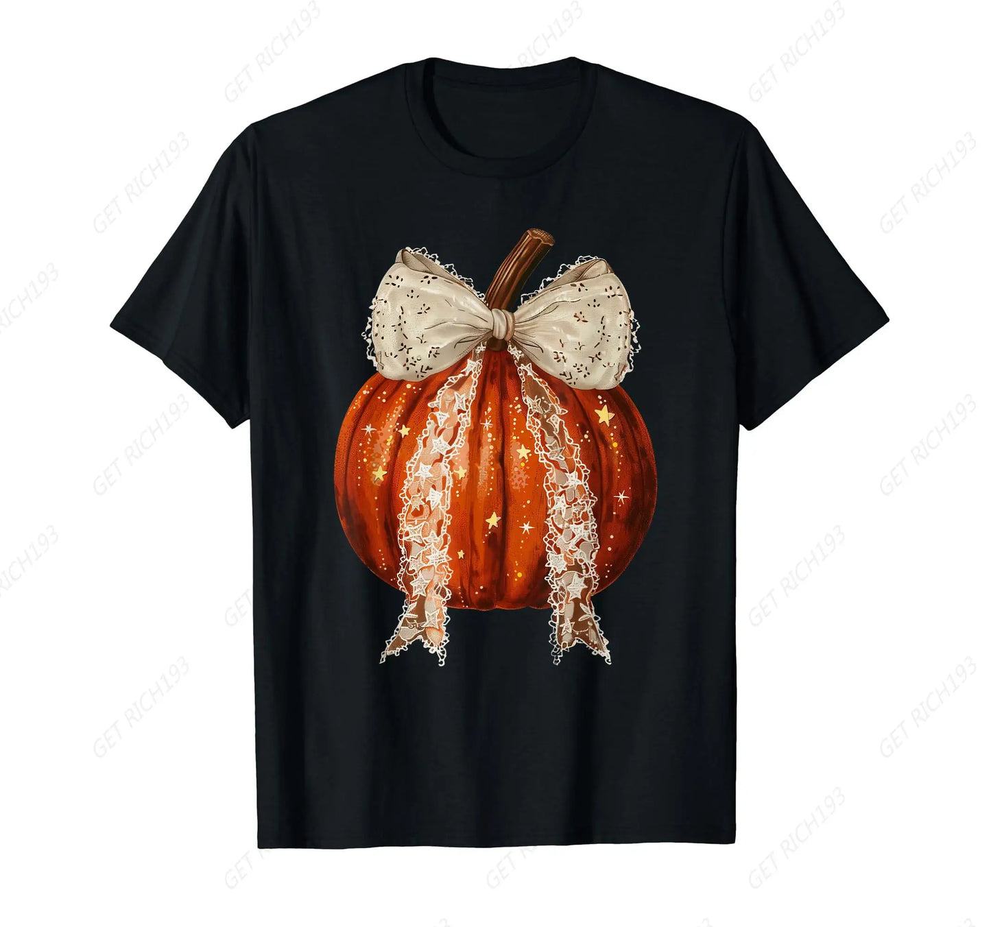 Vintage Pumpkin Coquette Bow Fall Season Autumn Women Girls T-Shirt Pure Cotton Short Sleeve