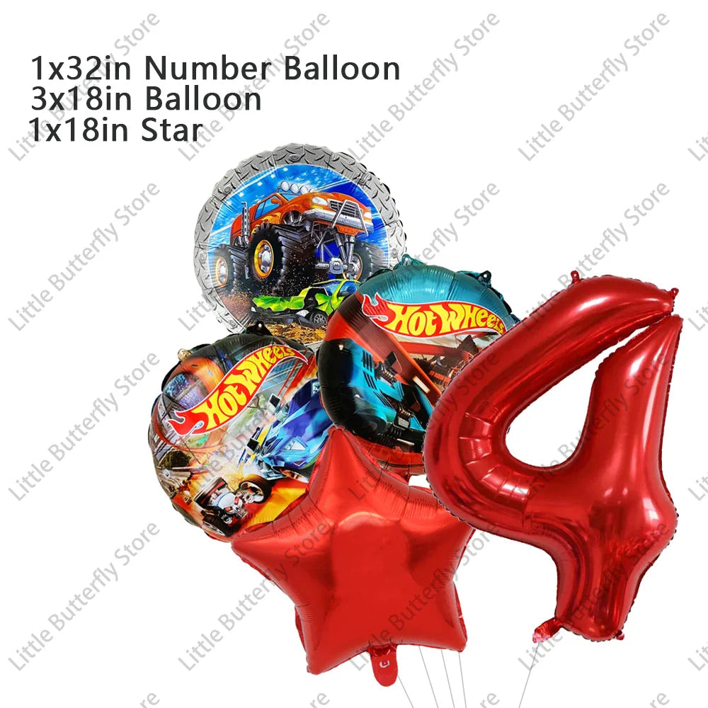 Hot Wheels Party Disposable Tableware Balloon Cup Plates Tablecloth Background Birthday Party Decor Baby Shower Party Supplies