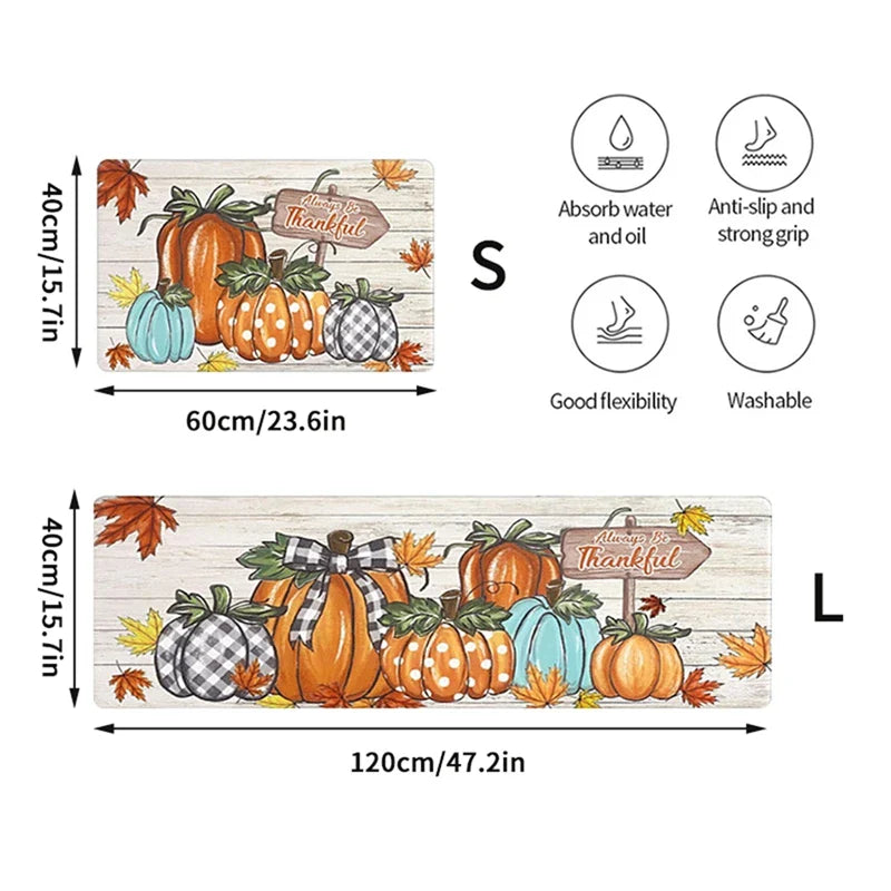 Pumpkin Kitchen Mat Balcony Hallway Non-slip Floor Mat Living Room Decor Rug Bathroom Floormat Fall Thanksgiving Home Decor
