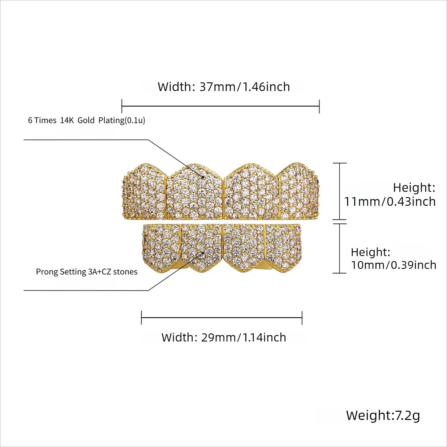 HipHop CZ Teeth Set For Unisex Top Bottom Mouth Gold Silver Color Teeth Tooth Cap Removable Dental Fashion Jewelry