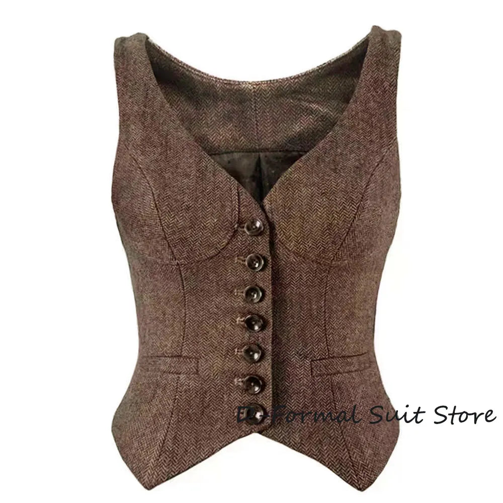 Herringbone Women Sleeveless V-Neck Slim Fit Vintage Wool Jacket Casual Summer Knit Vest By Women's Sports Suit New Outerwear