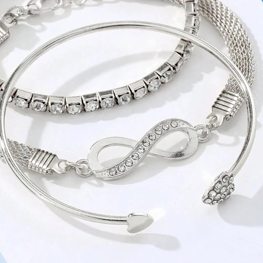 3 Piece Women's Bracelet Silver Retro Personality Fried Dough Twists Bracelet Imitation Gem Exaggerated Punk Bracelet Accessorie