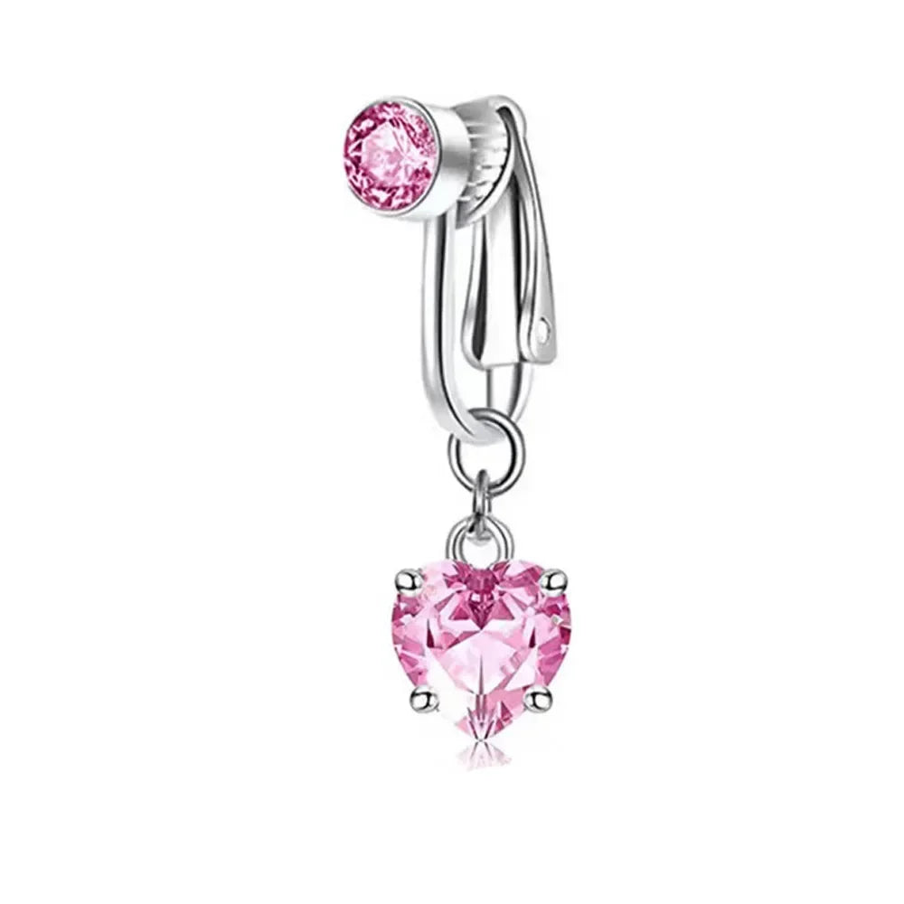 Clip On Belly Button Ring Butterfly Copper Zircon Pink Fake Belly Piercing Umbilical Navel Body Jewelry Trendy Fashion Style