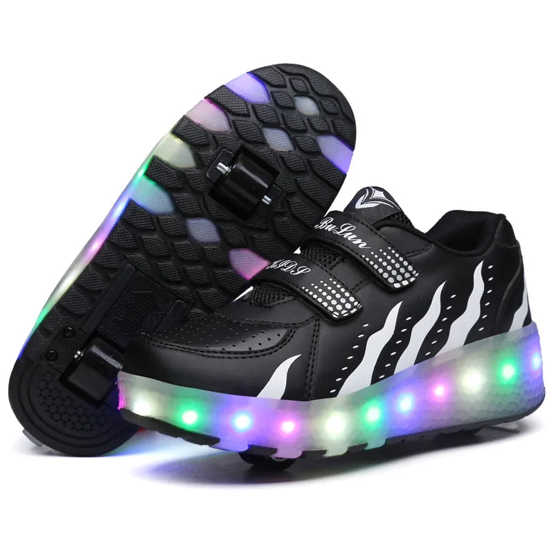 Two wheel skateboarding shoes casual shoes mob shoes Children's luminous roller skates skating charging with lights wheel shoes