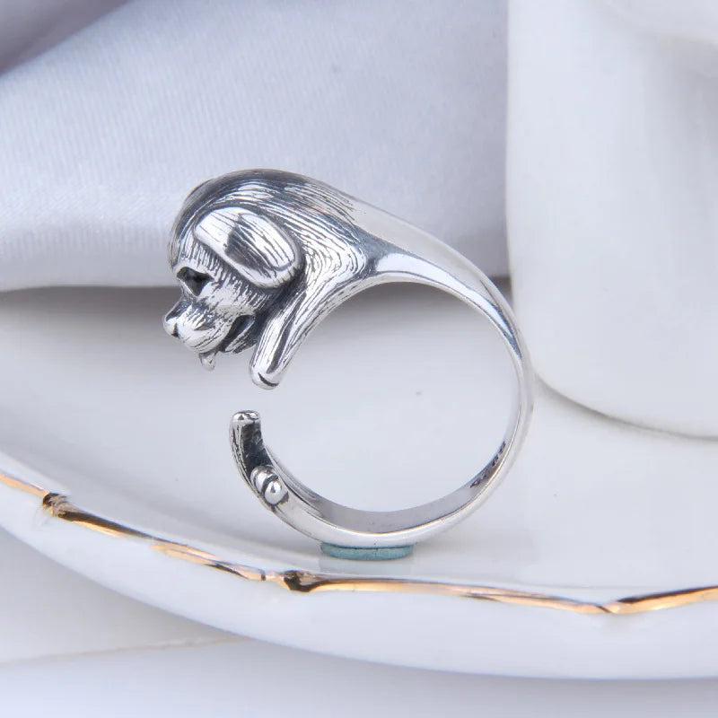 Buyee 925 Sterling Silver Dog Ring Finger for Woman Men Fashion Animal Rock Punk Big Fine Jewelry Circle with Box Gift
