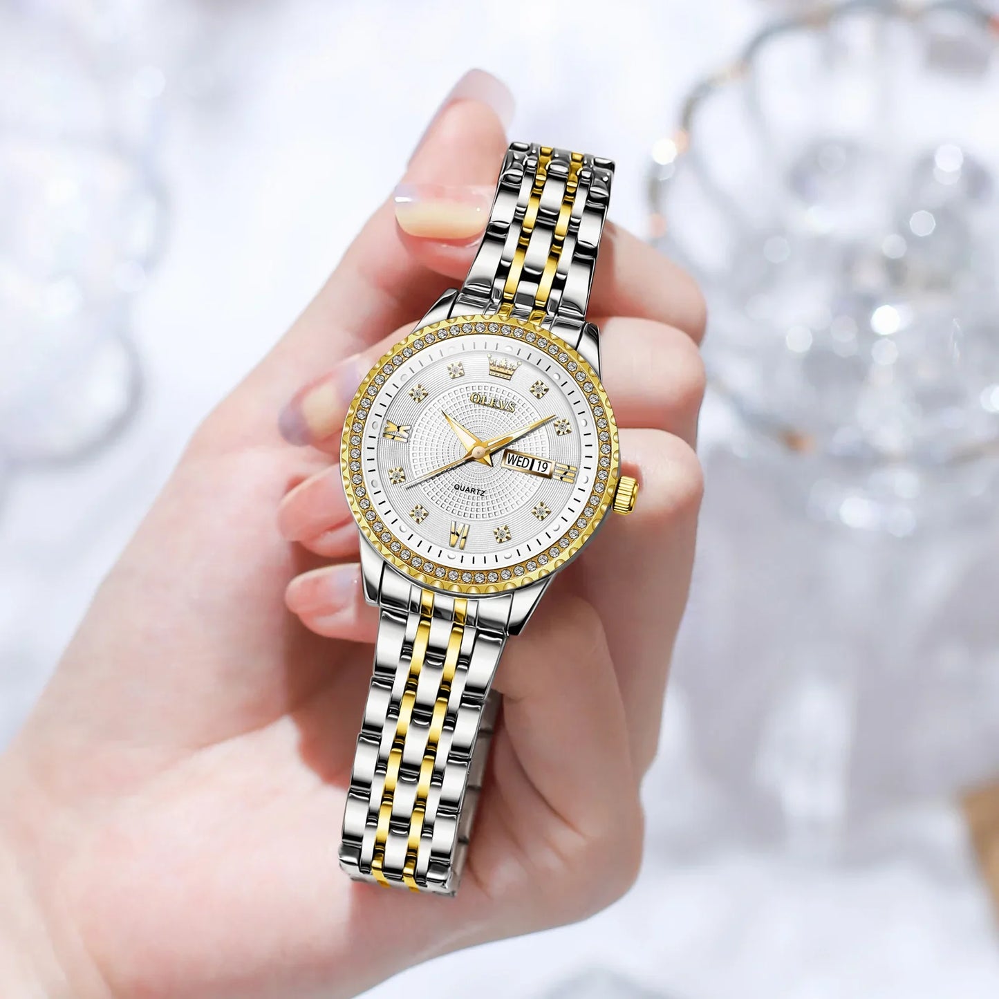 OLEVS Luxury Quartz Watch for Women Stainless Steel Elegant Women's Watches Luminous Waterproof Original Fashion Lady Wristwatch