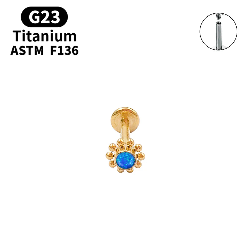G23 Titanium Lip Labret Nose ASTM-F136 Piercing Body Jewelry Opal Zircon Internally Threaded Earring Helix Tragus Cartilage Ear