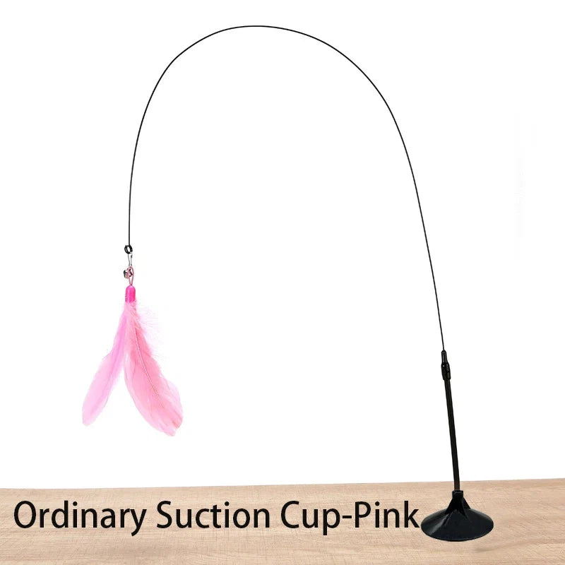 Interactive Cat Toy Handfree Cat Stick Playing Kitten Playing Teaser Wand Toy Suction Cup Bird/Feather Cat Wand Pet Supplies
