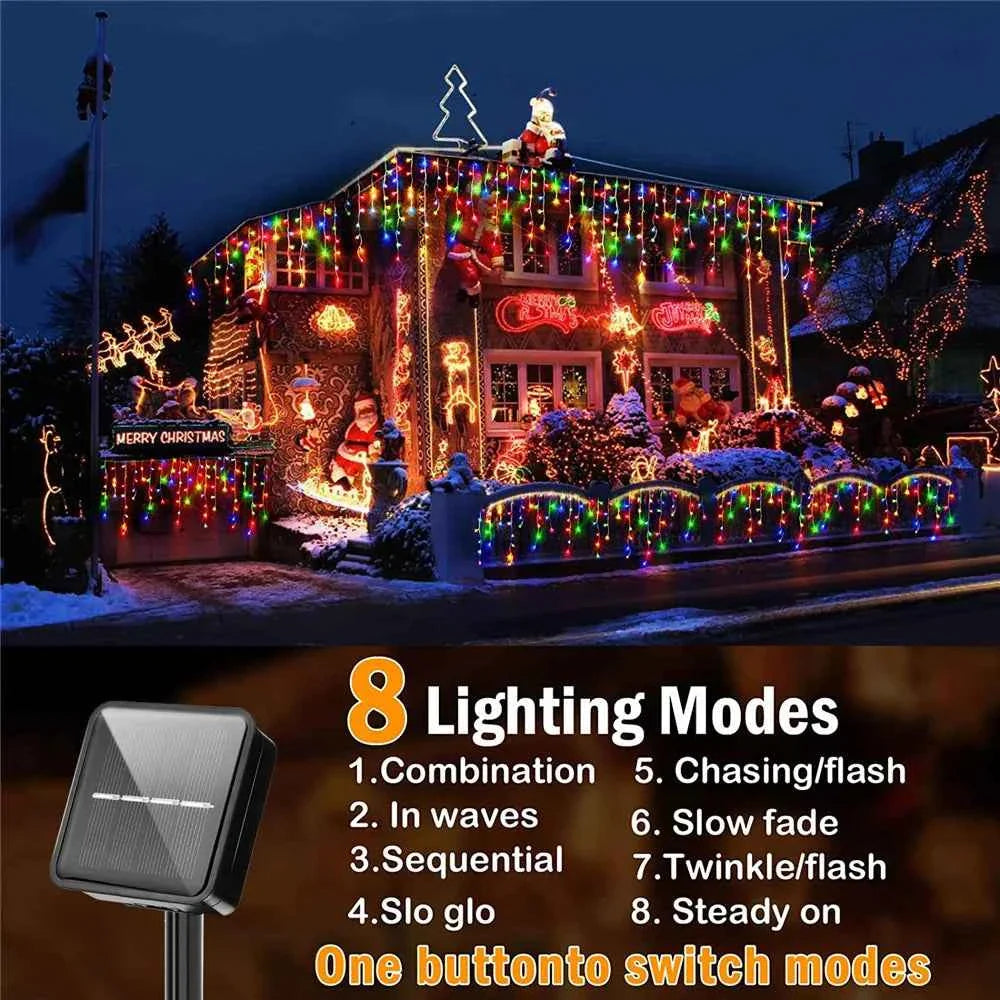 Solar Street Garden Decoration Solar Curtain Lighting Outdoor LED String Lights 3.5M/7.5M Waterproof Curtain Light