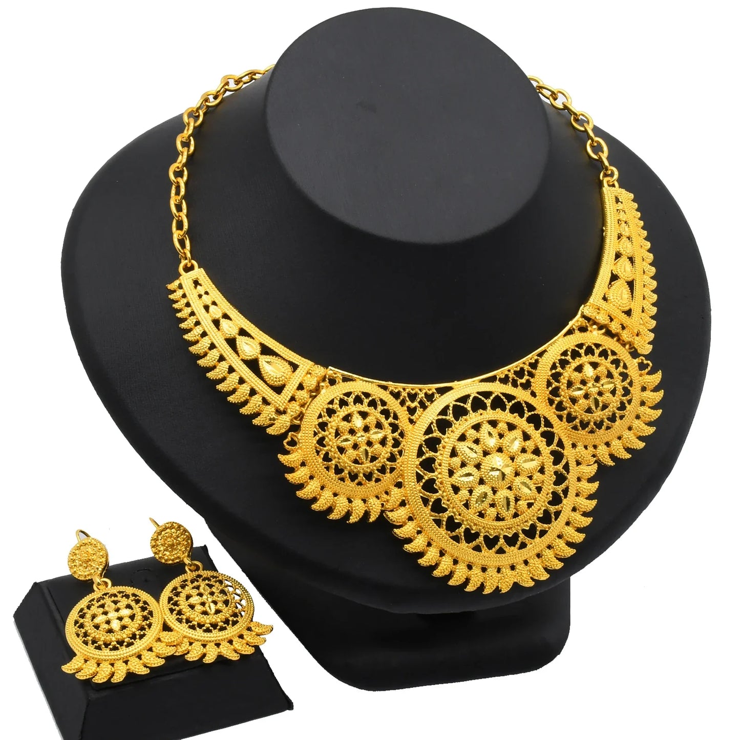 ANIID African 24K Gold Plated Jewelry Sets For Women 2PCS Set