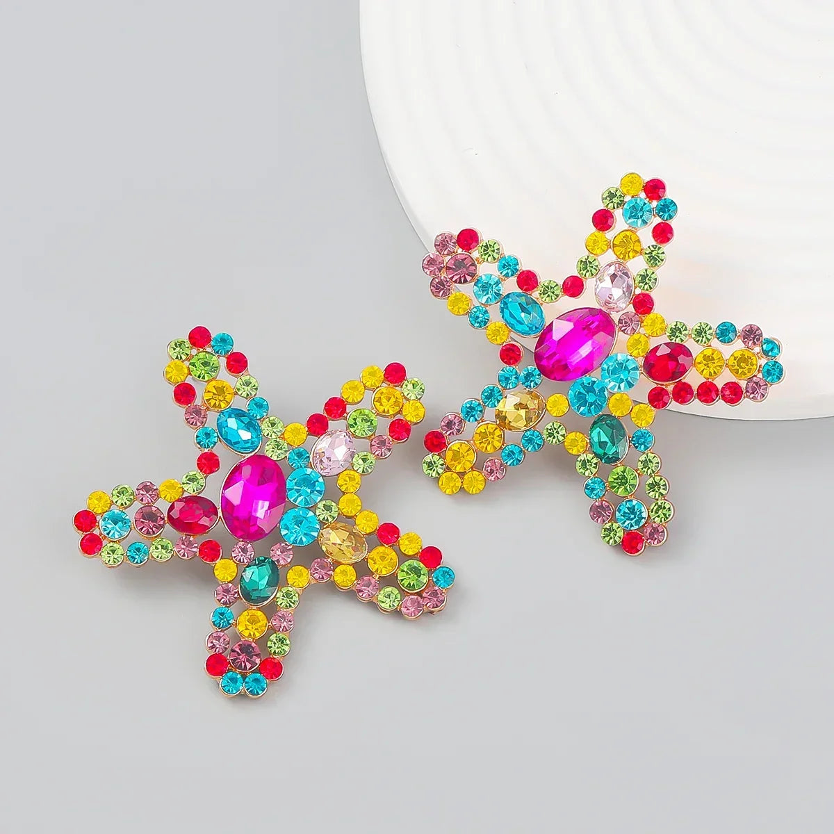 New Fashion women's Color Matching Big Rhinestone Love Heart-shaped Star Drop Earrings women's Jewelry Temperament Accessories