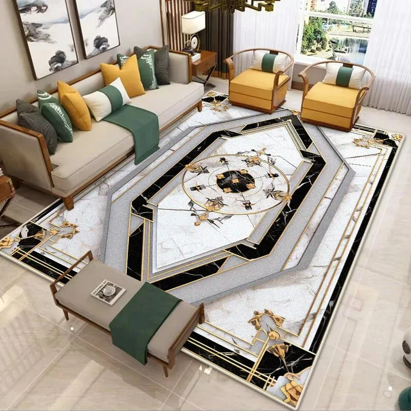 Modern Golden Luxury Carpet Washable Lounge Rug, Large Area Living Room Sofa Decoration Rug Bedroom Decor.