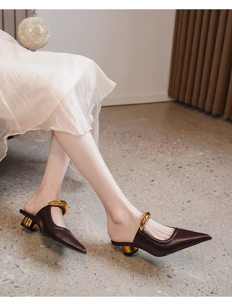 Pointed Toe Women's Slippers 2024 Summer Fashion Shallow Mouth Women's Mules Comfortable Wear Outside Ladies One Word Drag