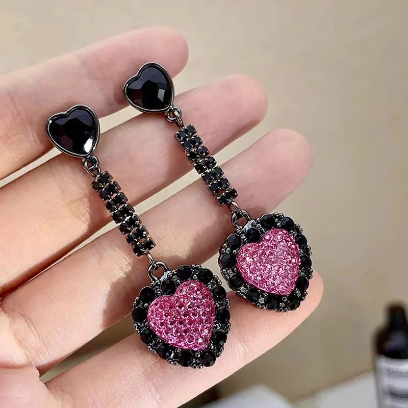 Gothic Red Binding Heart Earring for Women Crystal Thorns Love Open Ring Goth Irregular Layered Stone Aesthetic Y2K Jewelry